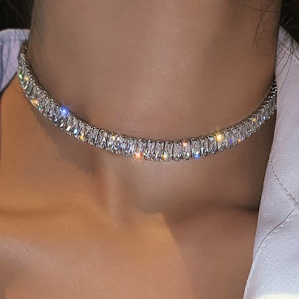 Diamond CZ Rectangle Baguette Tennis Necklace 113